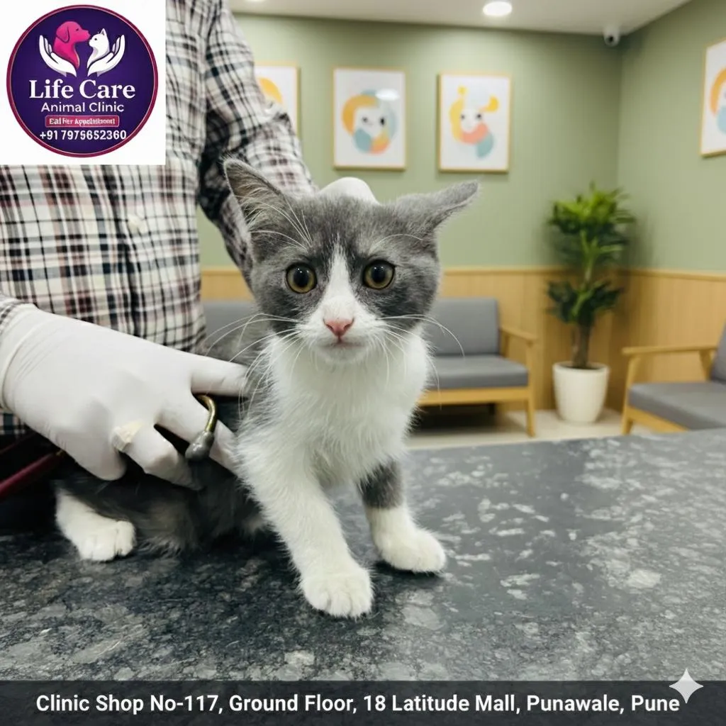 Kitten being examined by veterinarian at Life Care Animal Clinic Punawale Pune